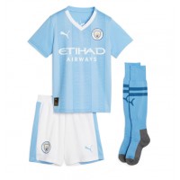 Billiga Manchester City Erling Haaland #9 Barnkläder Hemma fotbollskläder till baby 2023-24 Kortärmad (+ Korta byxor)